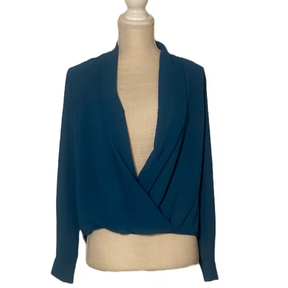 Elodie Blue Drape Front Sheer Blouse